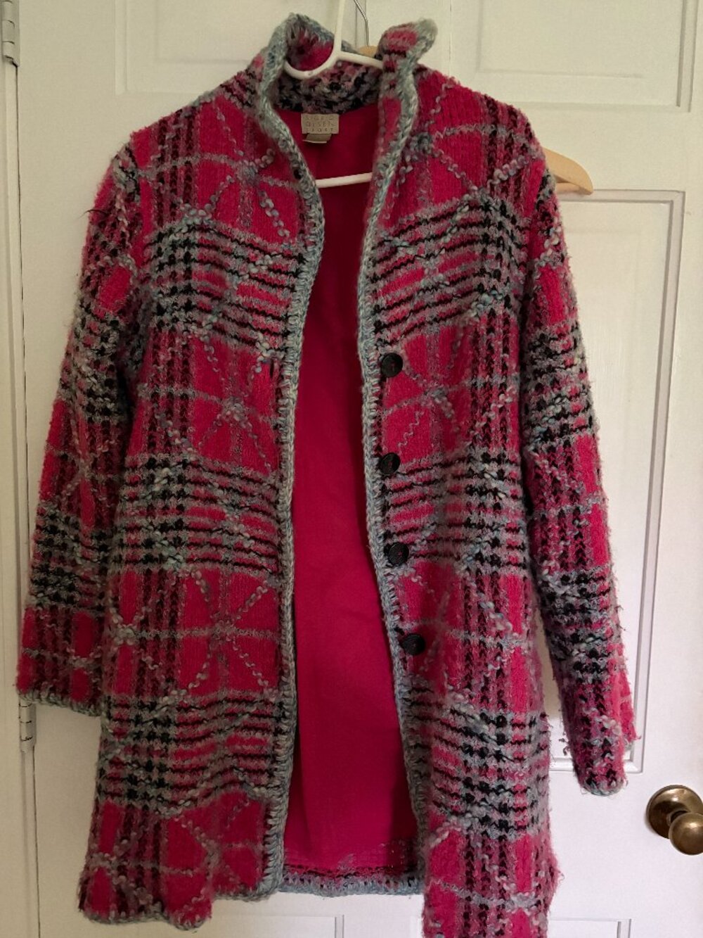 SIGRID OLSEN SPORT PINK/GREY/BLACK TWEED COAT - SIZE S